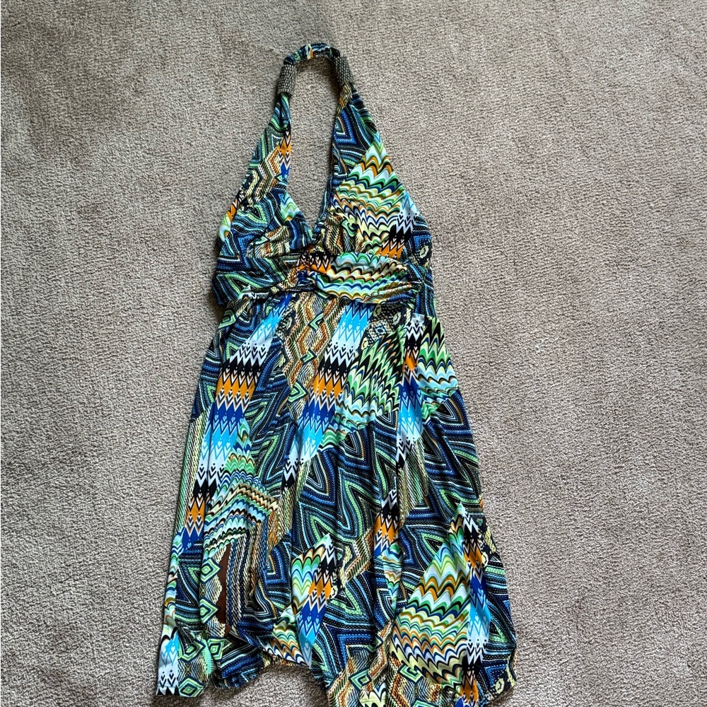 White Mark Blue and Green Geometric Dress